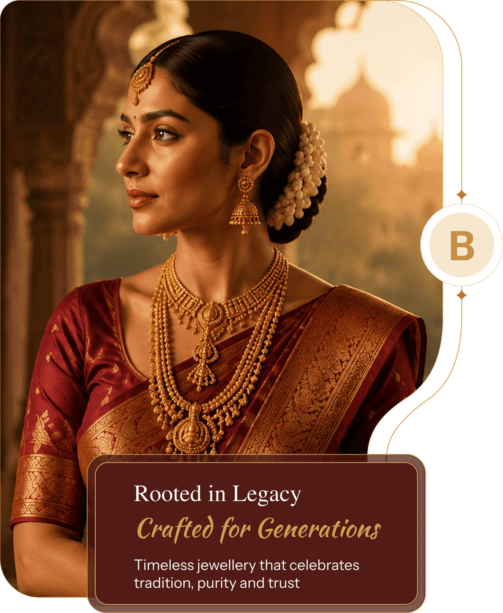 A woman in traditional Indian red bridal dress and rich gold necklace